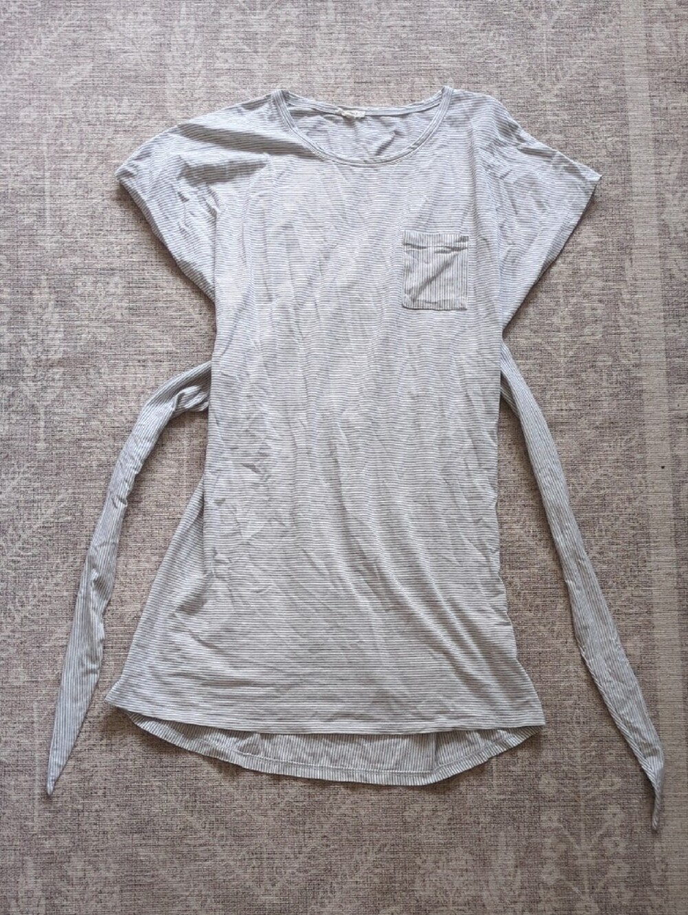Gray and White Striped Tee Dress With Tie Waist And Back Cutout - Coastal - Picture 8 of 11